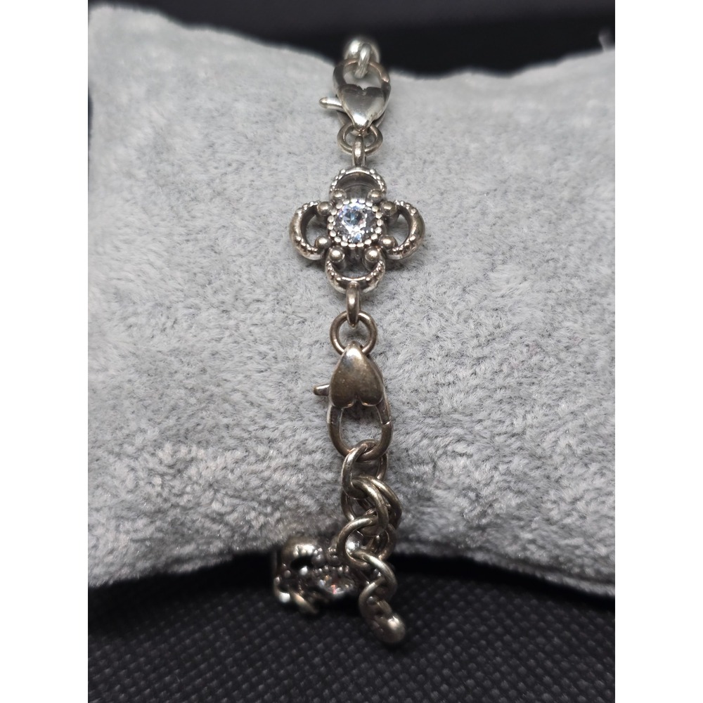Vintage Estate Acquired Brighton Crystal Flower Wheat Chain Bracelet Heart Clasp